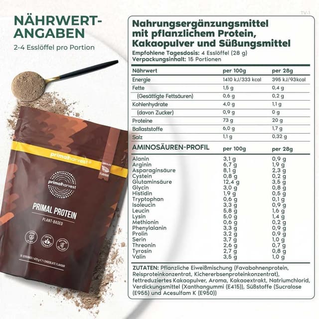 Thumbnail 1 de Primal Harvest Primal Protein 20 g vegan