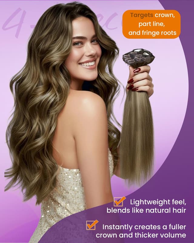 Detalle de LaaVoo Clip-in Extensions Echthaar Glatt 40 cm (4 Clips, 80 g) #8/16/8 – Braun/Balayage