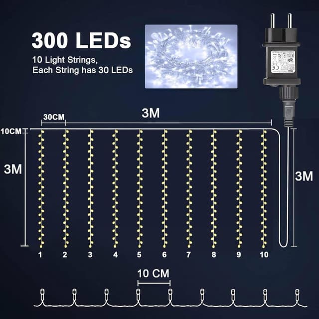 Detalle de yowin Tenda Luminosa Natale 300 LED 3x3 m con spina, timer e 8 modalità