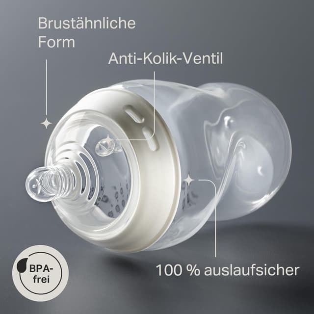 Detalle de Tommee Tippee Natural Start-Set für Neugeborene: Anti-Kolik-Babyflaschen (150 & 260 ml) mit selbst sterilisierendem System