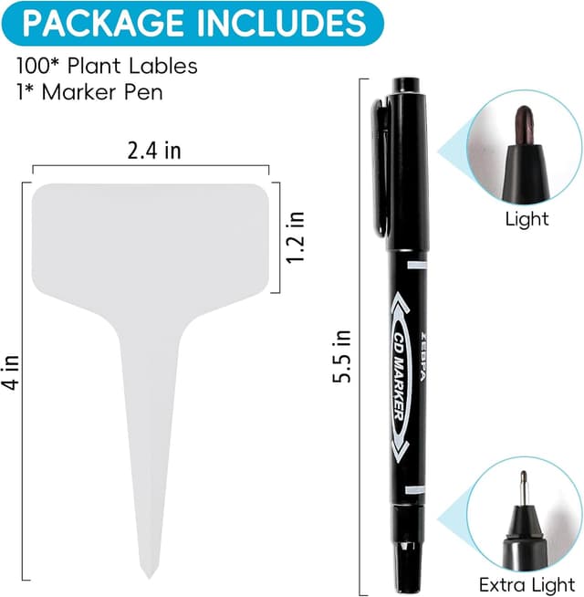 Detalle de Plant Labels 100pcs 4 Inch T-Type Plant Name Tags with Permanent Marking Pen (Light White)