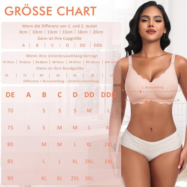 Detalle 2 de Ganado Damen nahtloser BH ohne Bügel mit tiefem V-Ausschnitt & gewellten Kanten