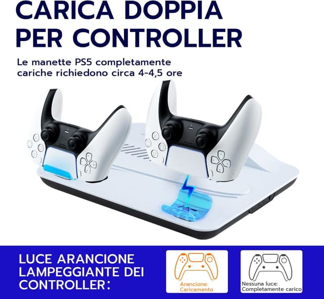 Detalle 2 de Wigearss Supporto verticale di raffreddamento PS5 con doppio caricatore per DualSense (PS5/PS5 Slim/PS5 Pro, Disc e Digital)