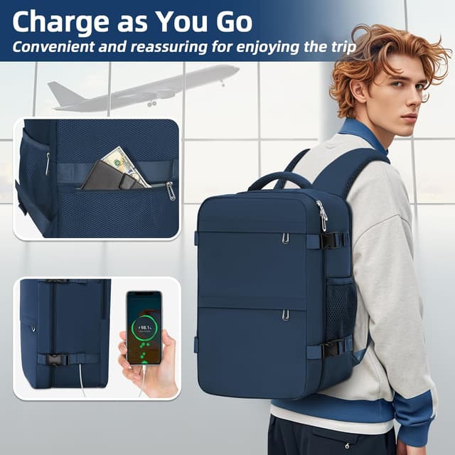 Detalle de Cmezevi Reiserucksack 20L (40x20x25 cm) – Flugzeug-Handgepäck kompatibel für Ryanair & easyJet, für 14-Zoll Laptop, Blau