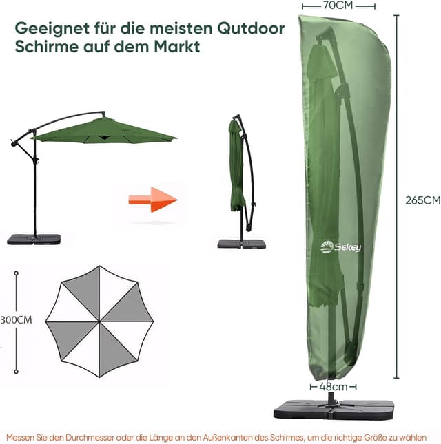 Detalle de Sekey Schutzhülle für Ampelschirm/Sonnenschirm (265×48/70 cm) – wasserdichter Polyester mit UV-Schutz
