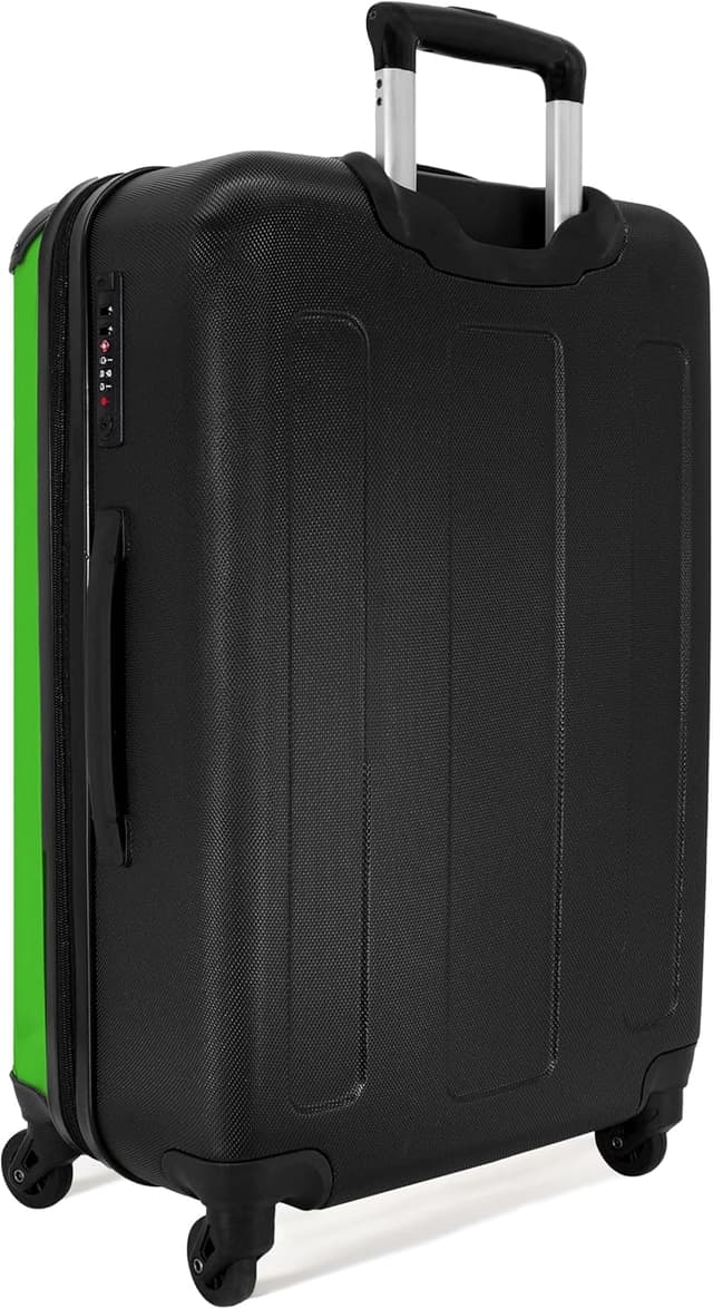 Detalle de Valigia grande rigida NoBoringSuitcases.com con serratura TSA, trolley medio e design Orsetto di Peluche verde