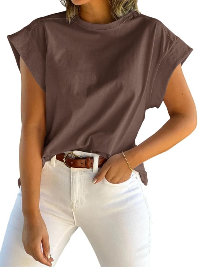 Thumbnail 6 de Tankaneo Women’s Cap Sleeve Tank Top (Crew Neck) — Solid Loose-Fit Basic Tee