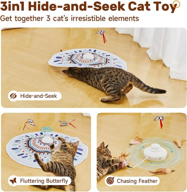 Thumbnail 1 de Potaroma Cat Toys Chargeable 3in1 Hide and Seek for Kittens – automated fluttering butterfly & moving wand feather