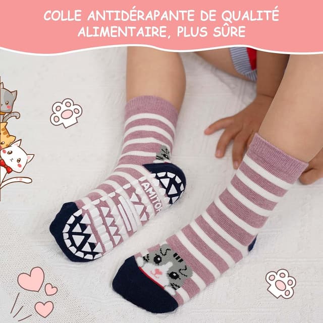 Detalle 2 de ZFSOCK Chaussettes Antidérapantes Enfant 5 paires