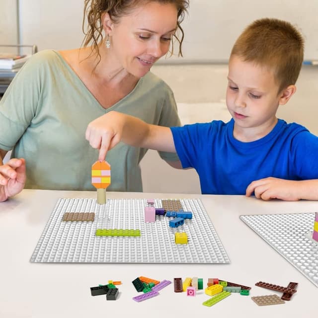 Detalle de Guihumz 8 Platten-Set Bauplatte (Grundplatte) 25,5 × 25,5 cm, weiß – kompatibel mit vielen Marken