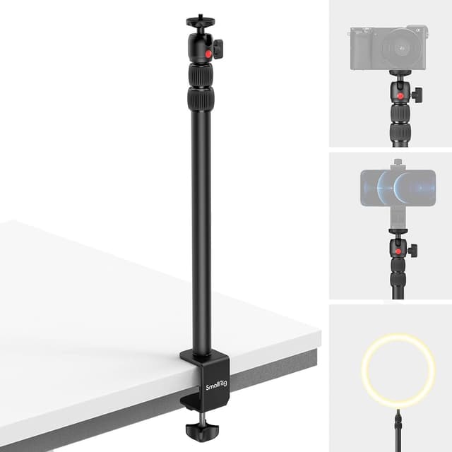 Detalle de SMALLRIG Kamera Light Stand 3488: Tischstativ mit 1/4“-20 Kugelkopf & verstellbarer Tablet-Halterung