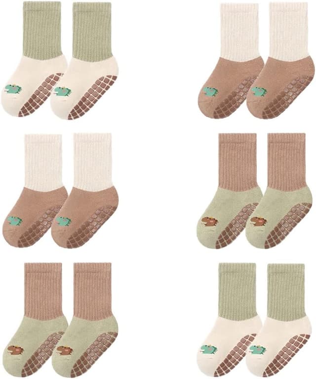 Detalle de FedMois 6er Pack Baby & Kleinkinder Winter-Socken mit ABS-Noppen und breitem Bündchen aus Baumwolle
