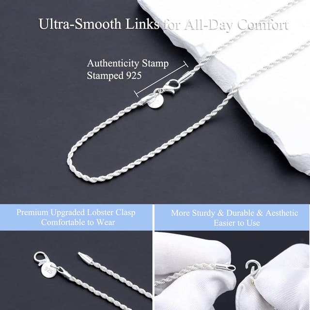 Detalle de Kraven Damen Halskette aus 925 Silber ohne Anhänger – Rombus-Kettenglieder, in 40/45/50/55/60 cm