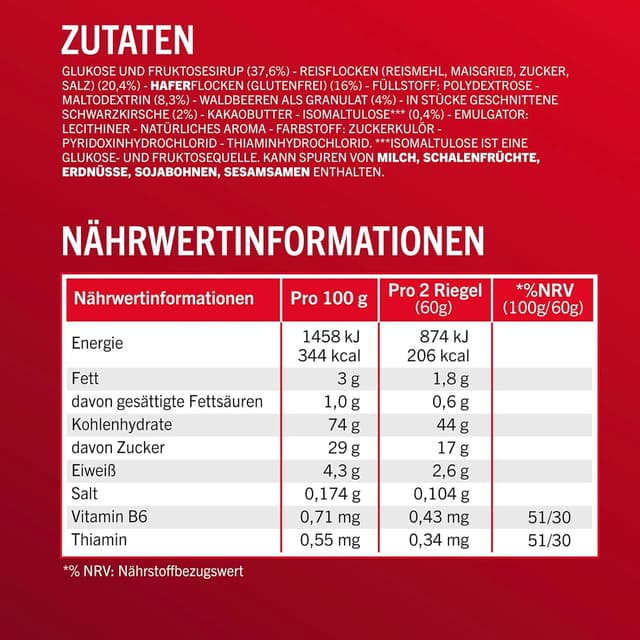 Detalle 2 de Enervit Competition Bar Red Fruits – Energieriegel mit 22 g Kohlenhydraten, vegan & glutenfrei (12 Riegel)