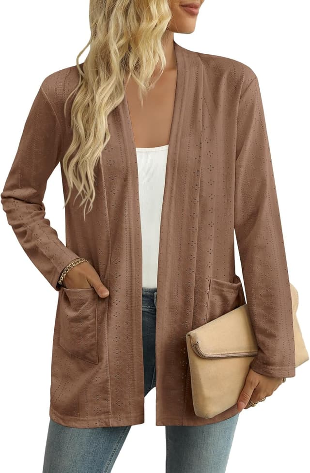 Detalle de Yincro Women’s Lightweight Open-Front Cardigan with Pockets (Loose Fit, Long Sleeve)