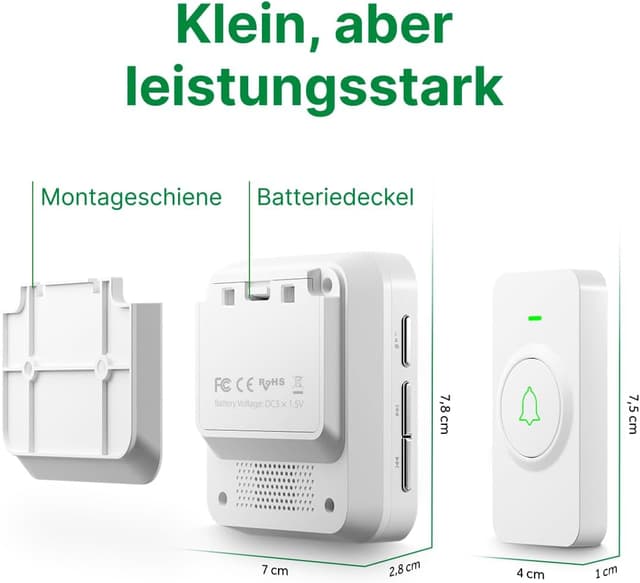 Detalle 2 de AVANTEK Kabellose Türklingel WA-11 (batteriebetrieben, IP55, 52 Melodien, 300 m)