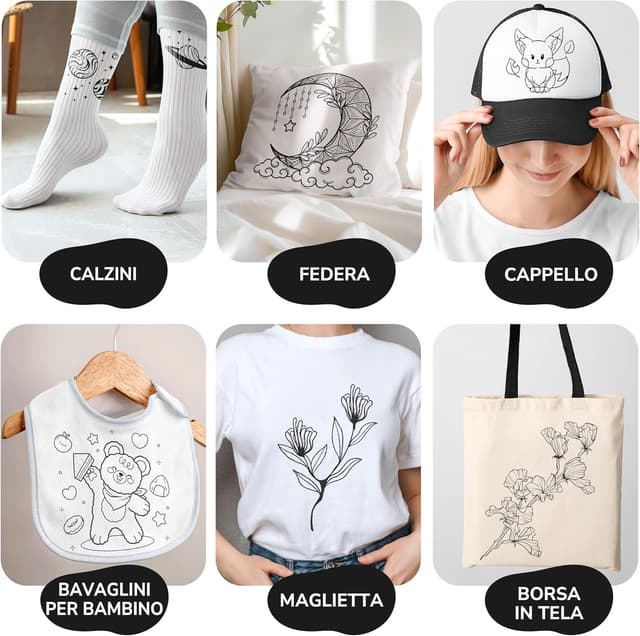 Detalle 2 de Zenacolor 5 Pennarelli Neri a Doppia Punta Permanenti per Tessuti