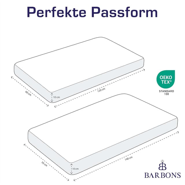 Detalle de Spannbettlaken für Baby- und Kinderbett aus 100% Jersey-Baumwolle (OEKO‑TEX Standard 100) – hellblau, 60x120/70x140 cm