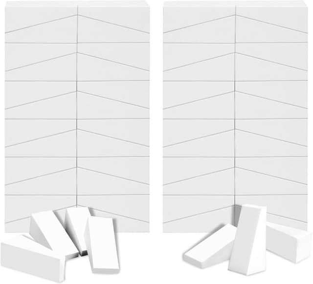 Detalle de AUAUY spugne triangolari per trucco, 48 pezzi non in lattice, accessorio monouso per fondotinta e fard (bianco)
