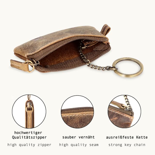 Detalle 2 de LEDEROW Mini Schlüsseltasche aus echtem Leder – kleines Schlüsseletui für Motorrad- und Hausschlüssel