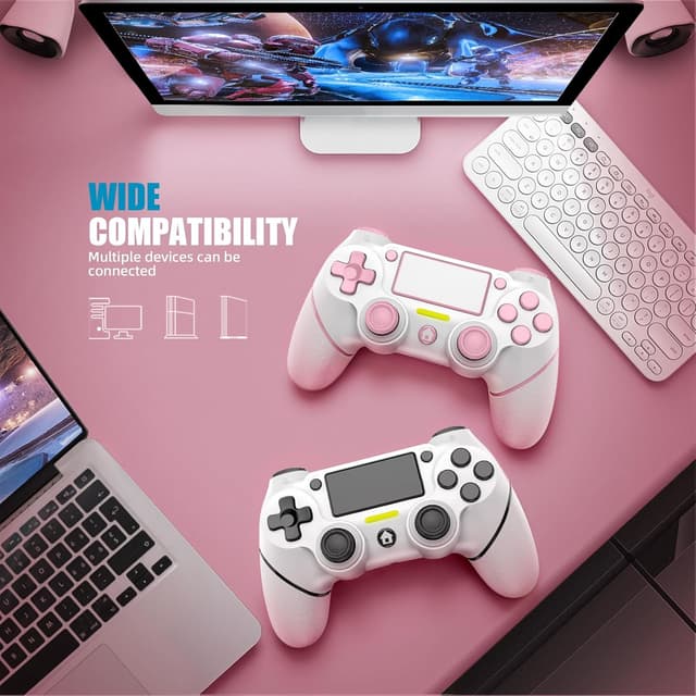 Detalle 2 de AceGamer 2er-Set Wireless Controller für PS4/PS4 Pro/PS4 Slim & PC (Rosa/Weiß) mit Turbo, Touchpad und 6-Achsen-Gyro