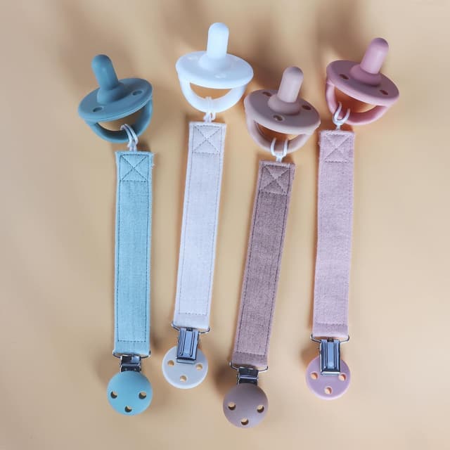 Detalle 2 de meanus Schnullerkette im 2er-Set (Baumwollband & Silikonclip), BPA-frei – Powder Rose + Dusty Lilac