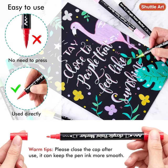 Detalle de Shuttle Art Dual Tip Acrylic Paint Pens (36 Colours) — fine & brush paint markers for rock, ceramic and more