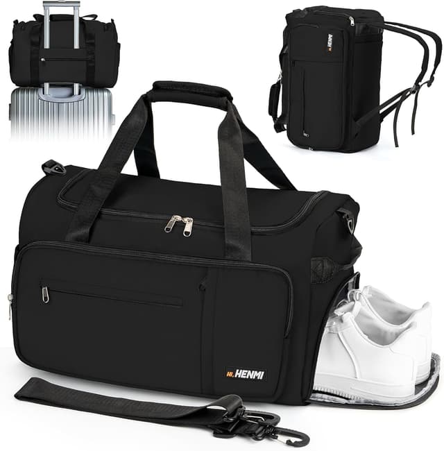 Detalle de HENMI Sporttasche 43L Groß Schuhfach Nassfach Schwarz