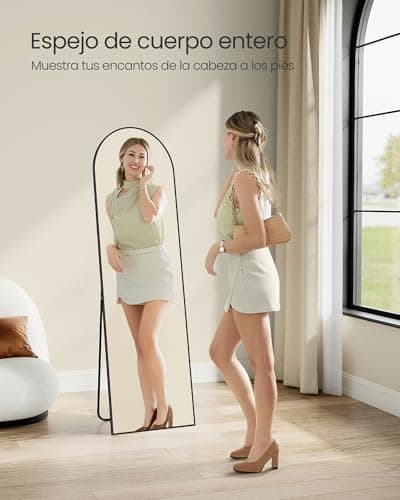 Thumbnail 1 de SONGMICS Espejo de Cuerpo Entero, 160 x 50 cm, Espejo Arqueado con Soporte, con Marco de Aleación de Aluminio, Cristal Templado, para Dormitorio, Salón, Vestuario, Navidad, Negro Tinta LFM031B01