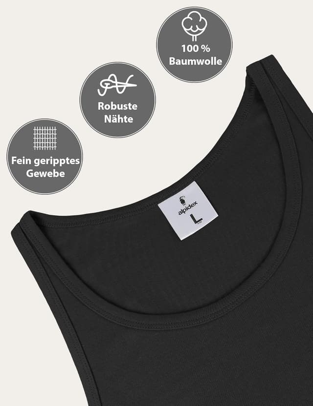 Detalle de ALPIDEX Herren Classic Unterhemd 5er-Set (Tank Top) aus 100% Baumwolle – Basic Feinripp