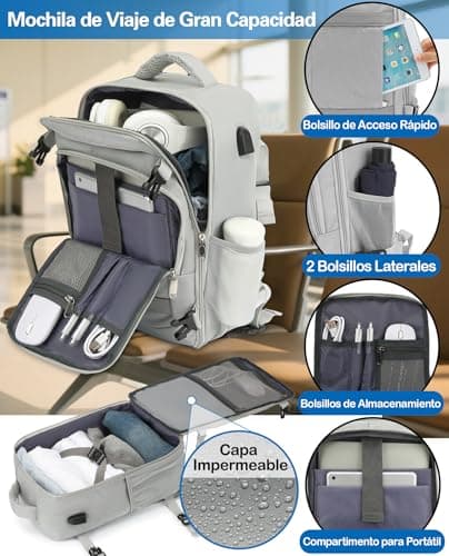 Detalle 2 de KLOSTAIN Mochila de cabina para avión 40x20x25 cm y 20L (gris claro) para portátil