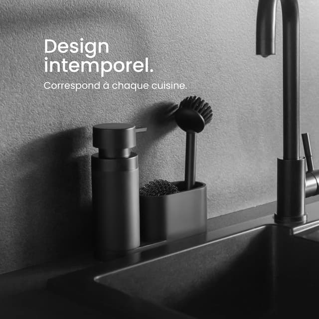 Detalle de Black Sweden Home distributeur de savon avec porte-éponge et brosse pour évier de cuisine