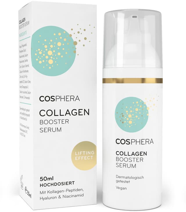 Detalle de Cosphera Collagen Booster Serum (50 ml) Vegan mit Hyaluronsäure, Peptiden & Vitamin B3