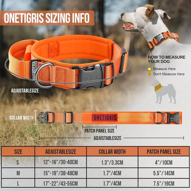 Detalle 2 de OneTigris Tactical Dog Collar with Handle (Large, Orange) – Adjustable nylon military-style dog collar for training and walking