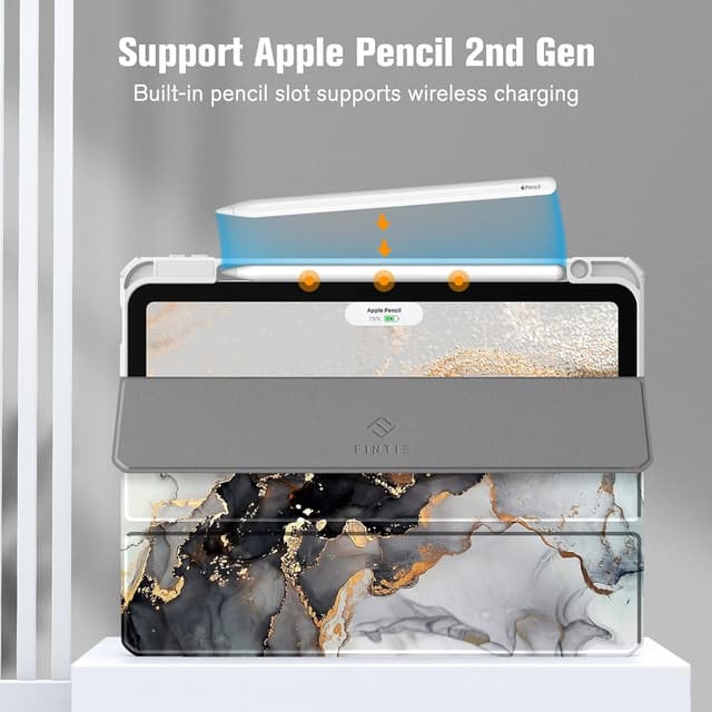 Thumbnail 6 de FINTIE Hybrid Case for iPad Air 11-inch (M4/M3/M2) – shockproof slim clear acrylic cover with Pencil holder, cloudly marble