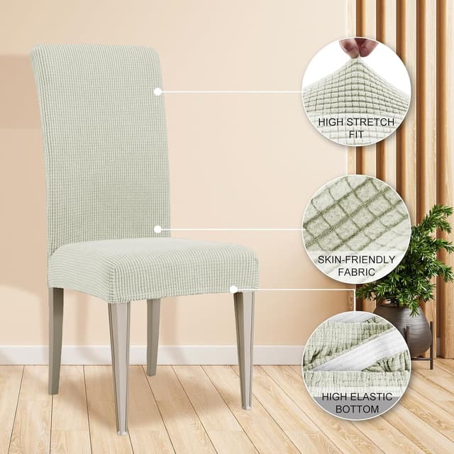 Detalle de Ystyle Housse de chaise extensible 6 pièces pour salle à manger, blanc naturel