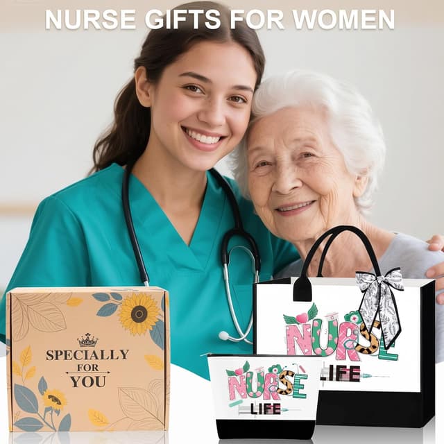 Detalle de SHXWELL Nurse Gifts for Women – Nurse Appreciation Gift Set with Canvas Tote Bag for RN Graduation, Nurses’ Week & Christmas