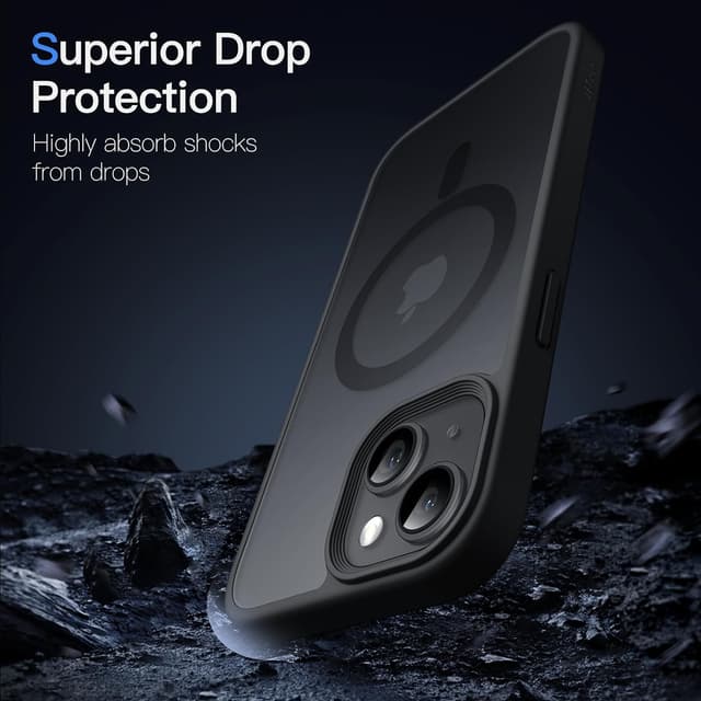 Detalle de JETech Cover magnetica per iPhone 15 6,1" compatibile con MagSafe, traslucida opaca posteriore sottile antiurto (nero)