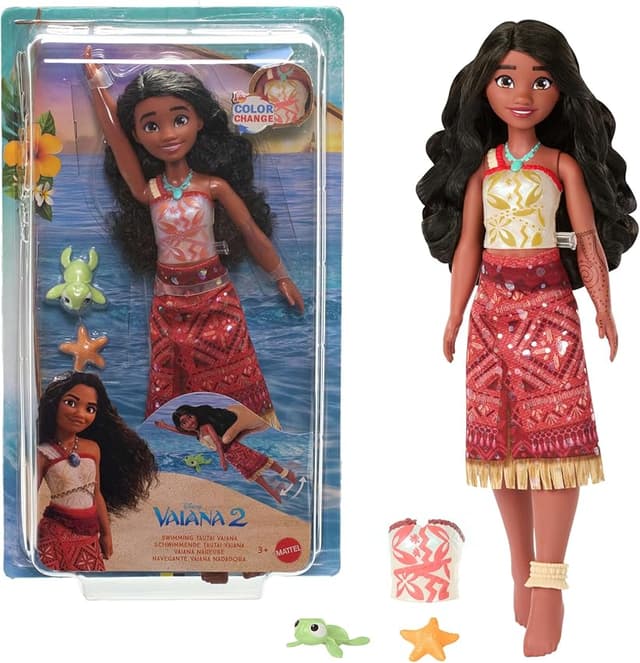Detalle de Mattel Vaiana JFF09 muñeca nadadora, corpiño color cambiable