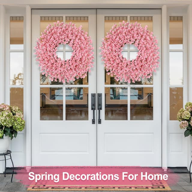 Detalle 2 de 26 Inch Pink Forsythia Spring Wreath