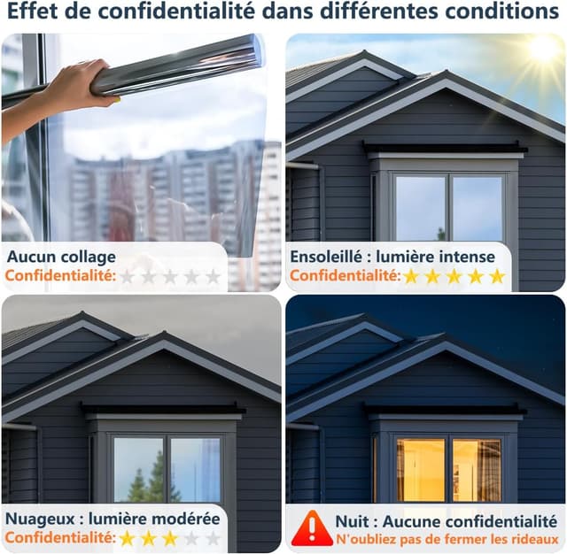Detalle 1 de Film fenêtre Zindoo Anti-UV et anti-regard effet miroir électrostatique 44,5 x 200 cm