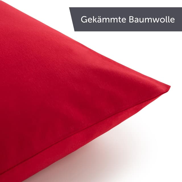 Thumbnail 6 de Blumtal Kissenbezug 40 x 80 cm – 2er-Set Rot aus Baumwoll-Jersey, mit Reißverschluss
