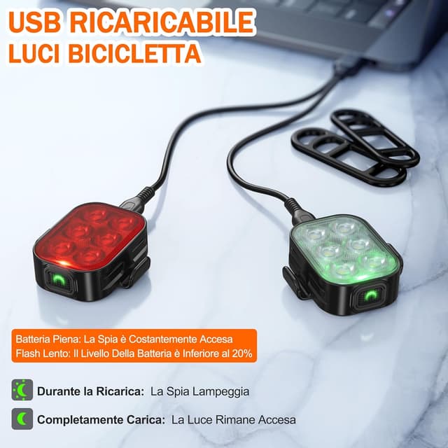 Thumbnail 1 de Luci Bicicletta Kit 600mAh LED ricaricabili