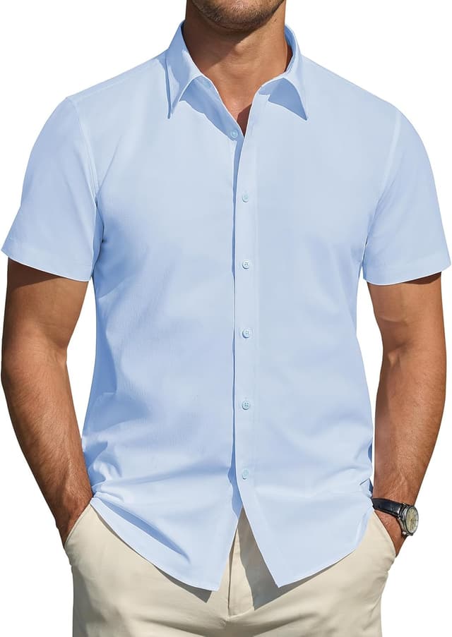 Detalle de J.VER Herren Kurzarm-Hemd mit Fleckenschutz (Regular Fit) – Sommer-Stretch für Business, Hochzeit & Freizeit