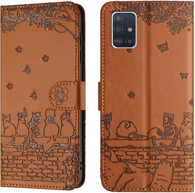 Detalle 2 de FALUWONRU Klapphülle für Samsung Galaxy A51 5G (PU-Leder/TPU) mit Kartenfächern, Standfunktion und Magnetverschluss – Braun