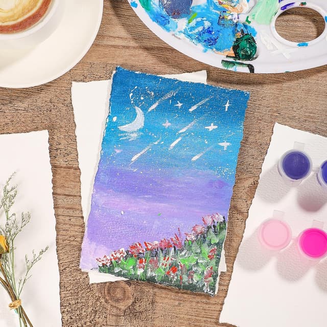 Detalle de Prudiut 25 Sheets Cotton Watercolor Paper (300 GSM), 4 x 6 in, White, Textured, Deckled Edge