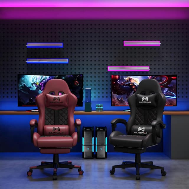Detalle de Gamtimer Gaming Chair (400 lbs) with Footrest, Lumbar Support, and High-Back Recline (Black)