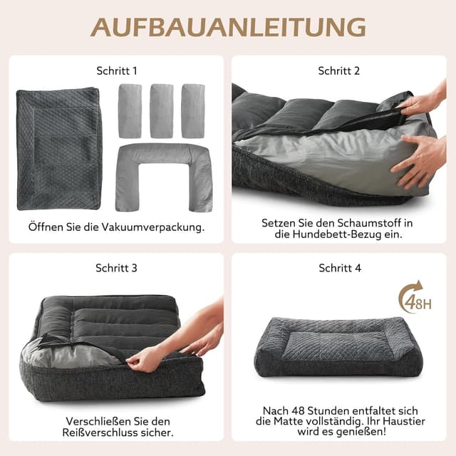 Thumbnail 6 de JOEJOY Cuccia per cani interna XXL 122 x 89 x 25 cm sfoderabile e lavabile, ortopedica antiscivolo in sherpa