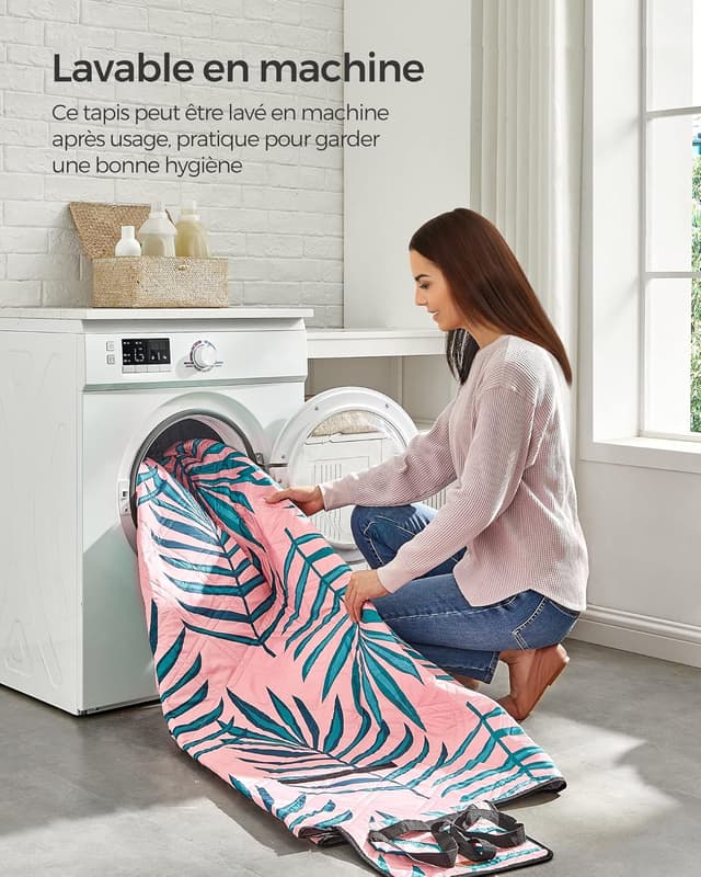 Detalle 2 de SONGMICS Couverture de pique-nique 200 x 200 cm GCM87KJ, motif fougère et rose