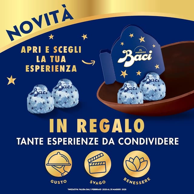 Detalle de Uovo di Pasqua 2026 BACI PERUGINA al cioccolato al latte con sorpresa e 4 cioccolatini 265 g